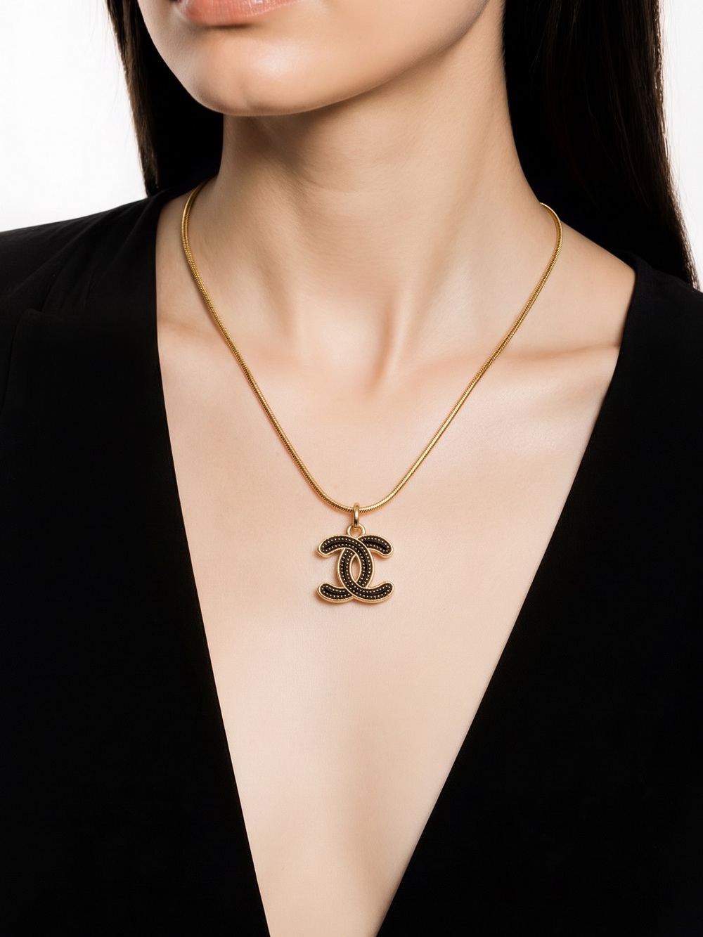 Gold and Black Pendant Necklace